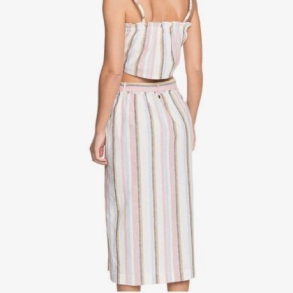 Roxy Midi Skirt Cotton Linen Blend Summer Stripe-Lose My Breath XS - Picture 2 of 2